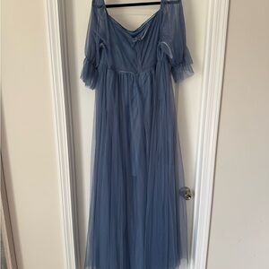 Elegant Blue Off-Shoulder Maternity Gown